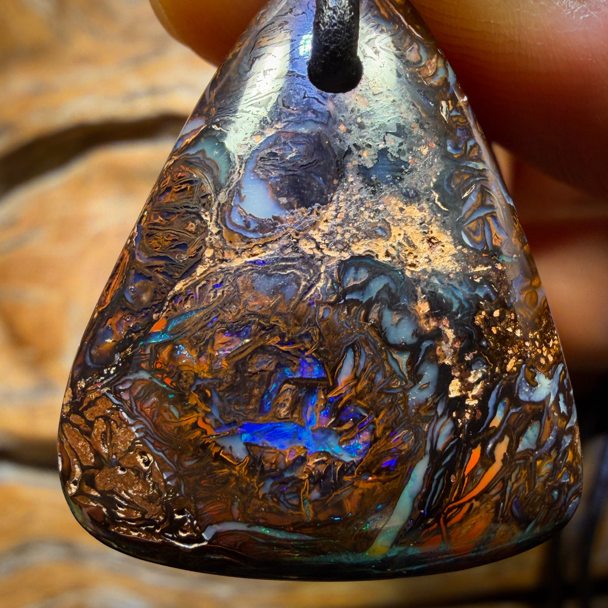 Half Price Card! 29 x 24mm - Drilled Tribal Queensland Boulder Opal Necklace