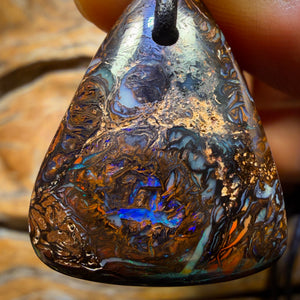 Half Price Card! 29 x 24mm - Drilled Tribal Queensland Boulder Opal Necklace