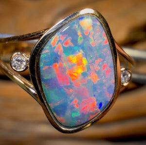 Bague double en or 14 carats - « Jardin fleuri » avec opale boulder du Queensland