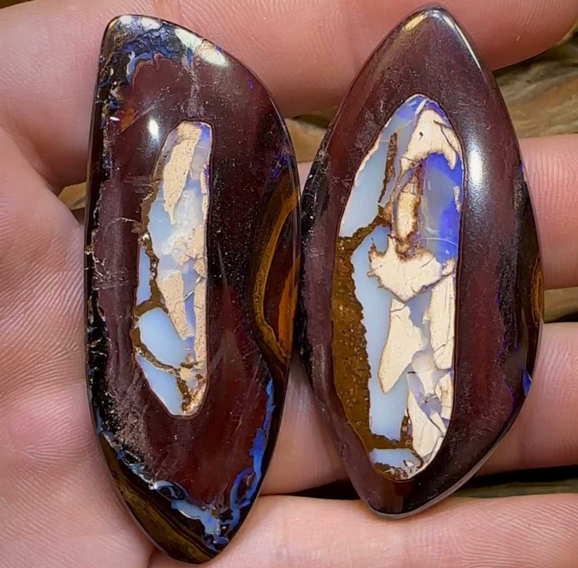 The 208cts - Yowah Nut Kernel Australian Opal Rub Pair. Double Double Sided - Opal Whisperers