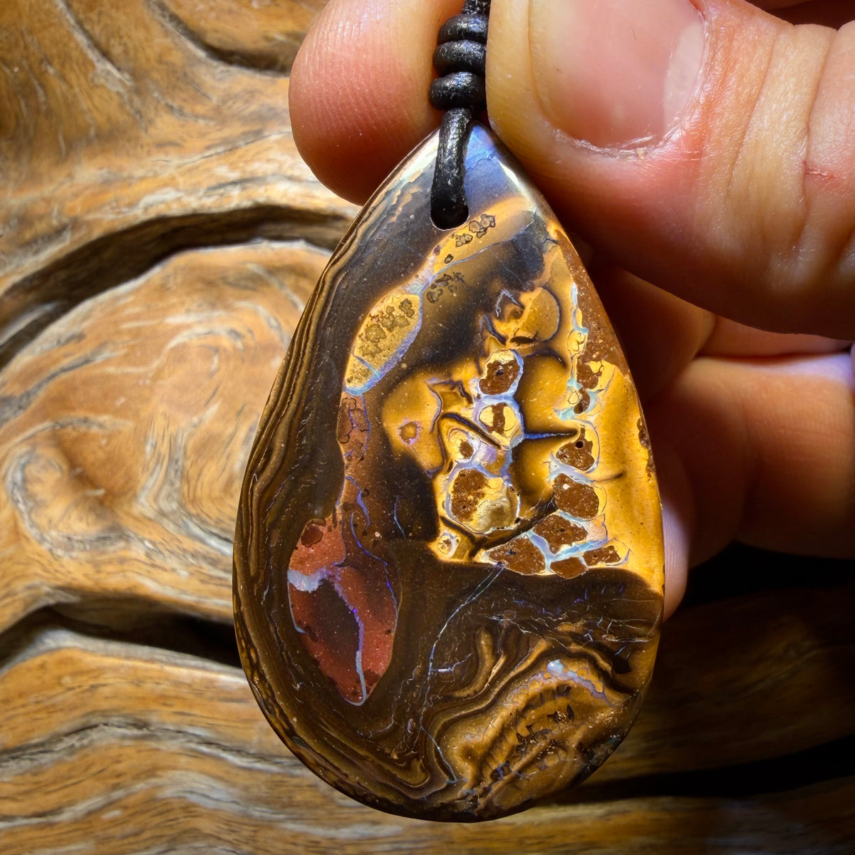 52 x 32mm - Drilled Tribal Queensland Boulder Opal Necklace