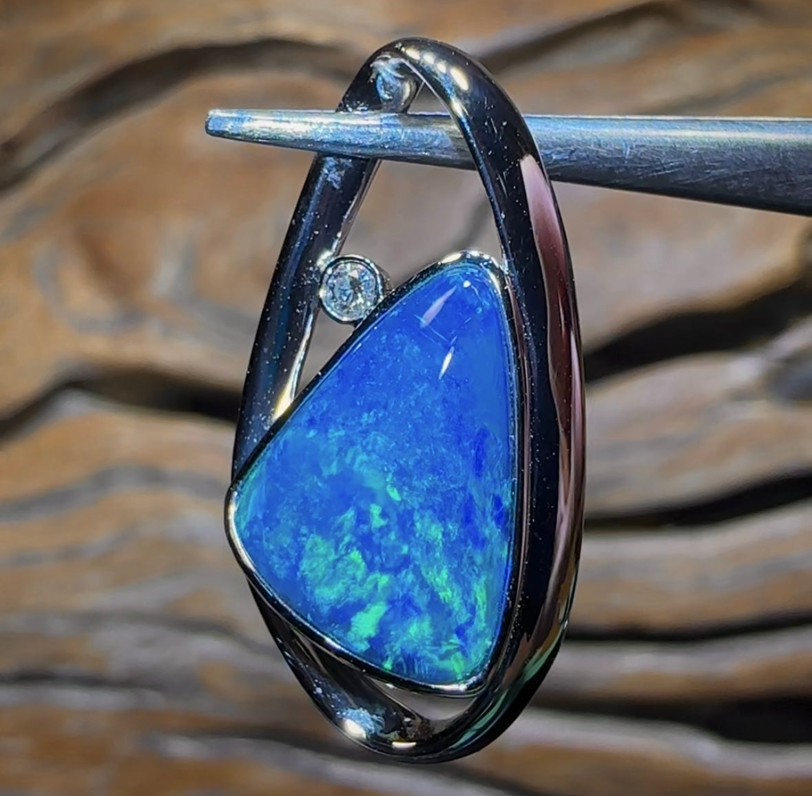 14k White Gold - Queensland Boulder Opal Doublet Pendant - Opal Whisperers