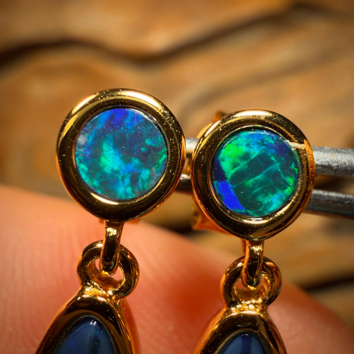 Bargain Card! Sterling Silver - Australian Boulder Opal Doublet Drop Stud Earrings