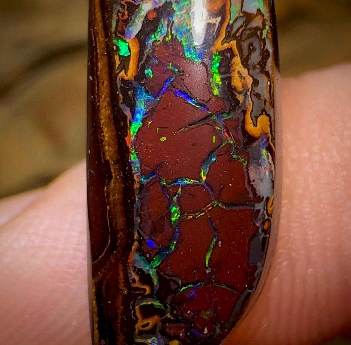 13.7cts - Australian Boulder Opal. Electric Sail Tribal Pattern - Opal Whisperers