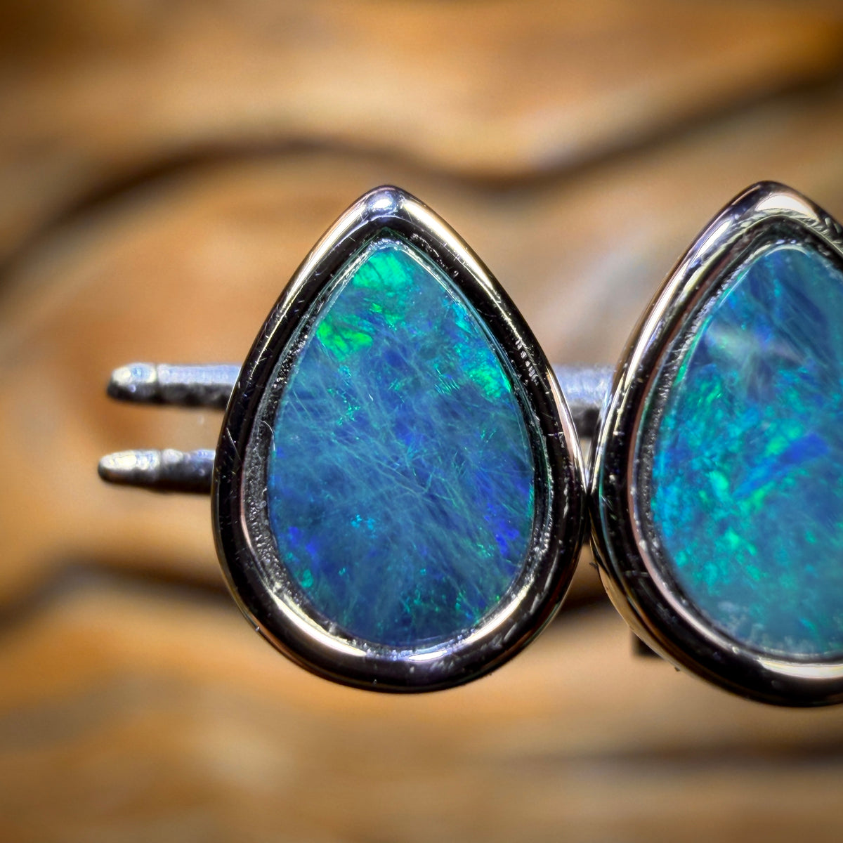 REDUCED Sterling Silver - Australian Boulder Opal Doublet Stud Earrings