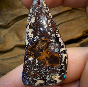 49 x 25mm - Drilled Australian Boulder Opal. Black TRIBAL PATTERN