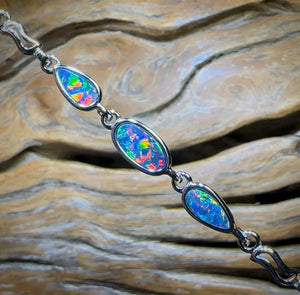 Sterling Silver - Australian Boulder Doublet Opal Bracelet