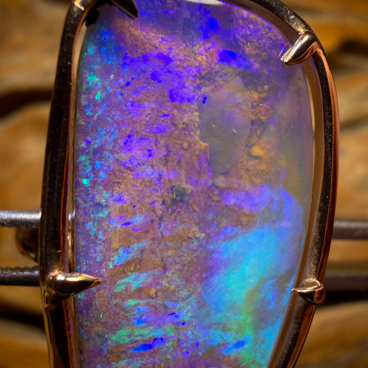 14k Rose Gold - Solid Top Queensland Boulder Pipe Opal Ring
