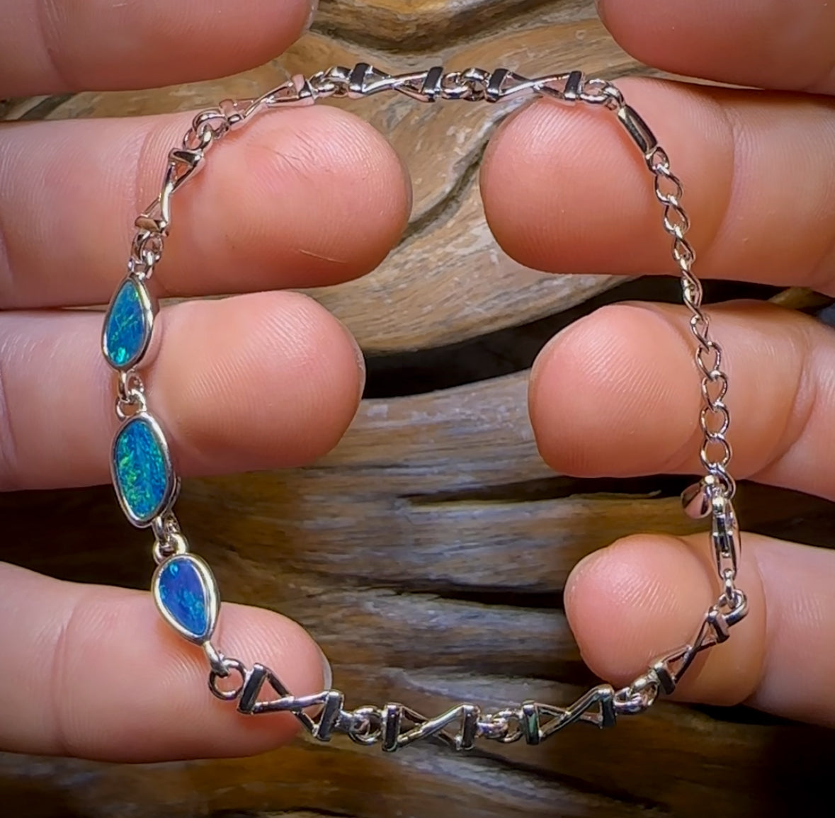Sterling Silver - Australian Boulder Doublet Opal Bracelet