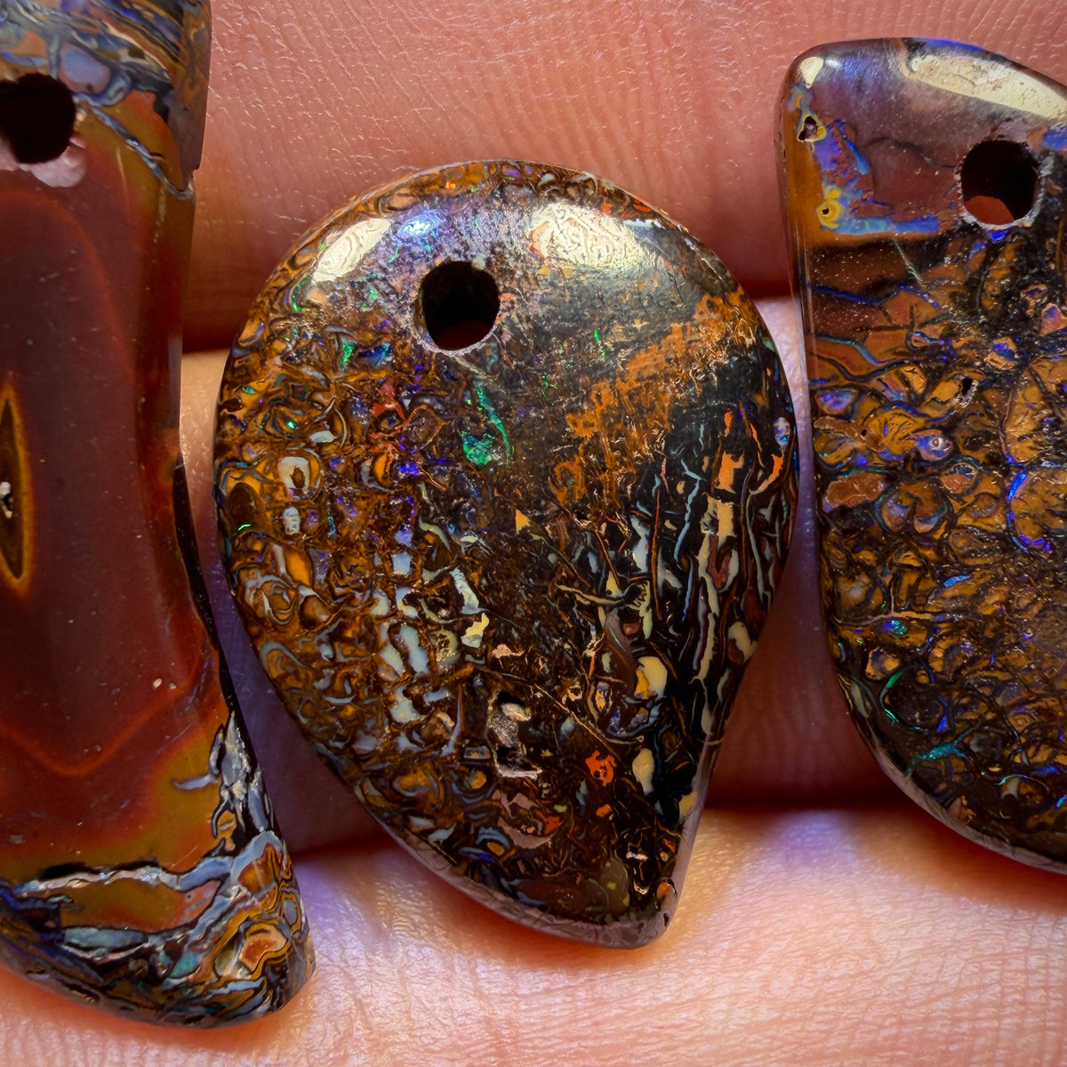 Wild Card! 60.7cts - 3x Drilled Tribal Queensland Boulder Opals. BARGAIN Wholesale Parcel