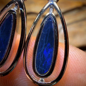 Half Price Card! Sterling Silver - Australian Boulder Opal Doublet Drop Stud Earrings