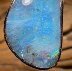 Sterling Silver - SOLID Australian Boulder Opal Pendant Hand Made Full Face Colour