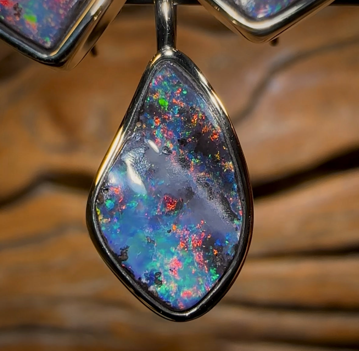 Triple Trouble in 14k Gold - Solid Queensland Boulder Opal Pendant and Earring Set with Fire Red Multicolour