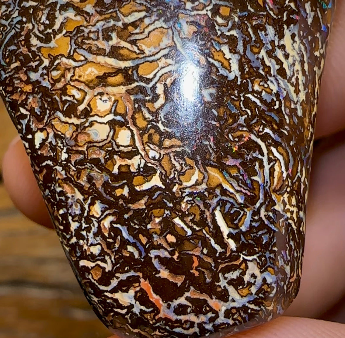 115.3cts - “Tribal Camouflage” Polished Tribal Yowah Nut Opal Specimen. - Opal Whisperers