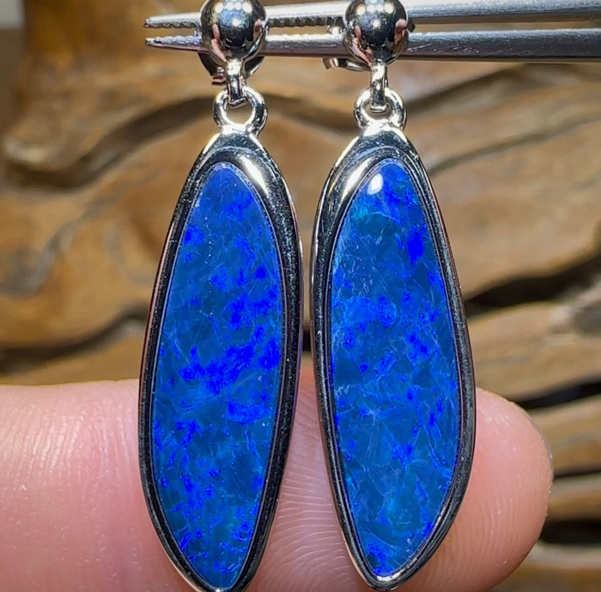 Sterling Silver - Classic Australian Boulder Opal Doublet Earrings - Opal Whisperers