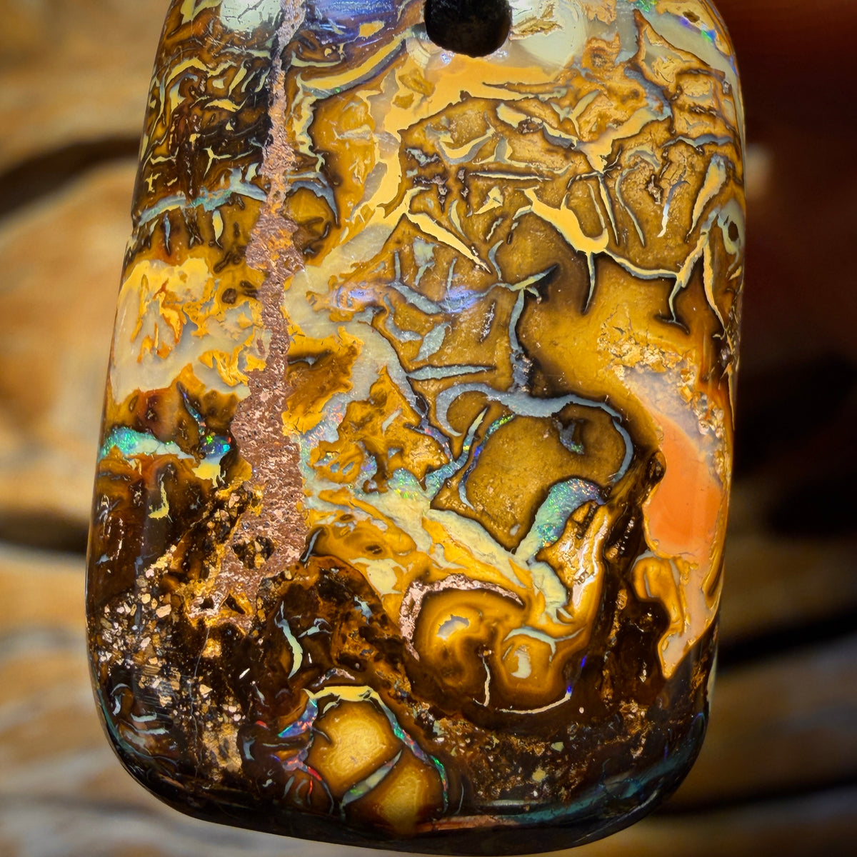 Dad! 29 x 20mm - Drilled Cool Tan / Yellow Tribal Queensland Boulder Opal Necklace