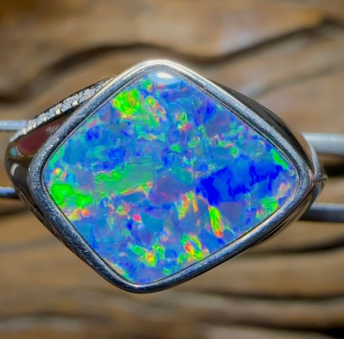 Sterling Silver - Large Unisex Queensland Boulder Opal Doublet Ring - Opal Whisperers
