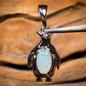 Sterling Silver - Penguin Solid South Australian Crystal Opal Pendant