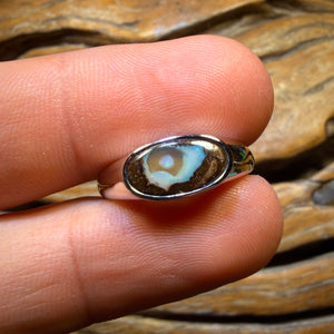 Sterling Silver - Solid Queensland Boulder Opal Ring UNISEX