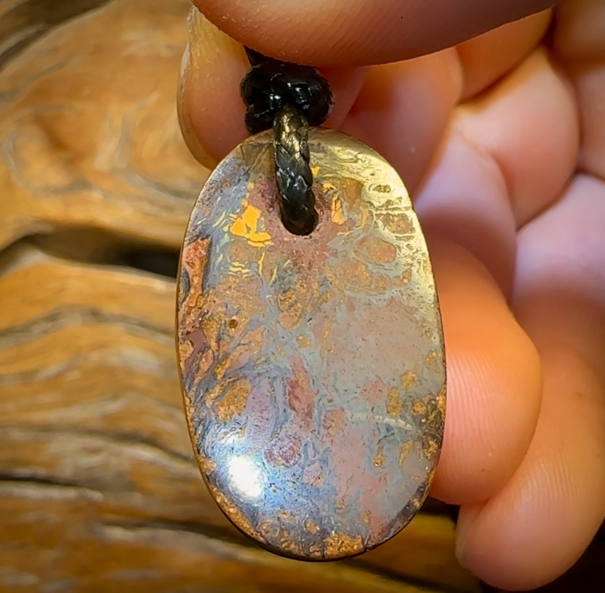 31 x 19mm - Drilled Boulder Opal Pendant w/ Eco Friendly Vegan Cord