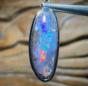 Sterling Silver - SOLID Australian Boulder Opal Pendant. Reds and Purple