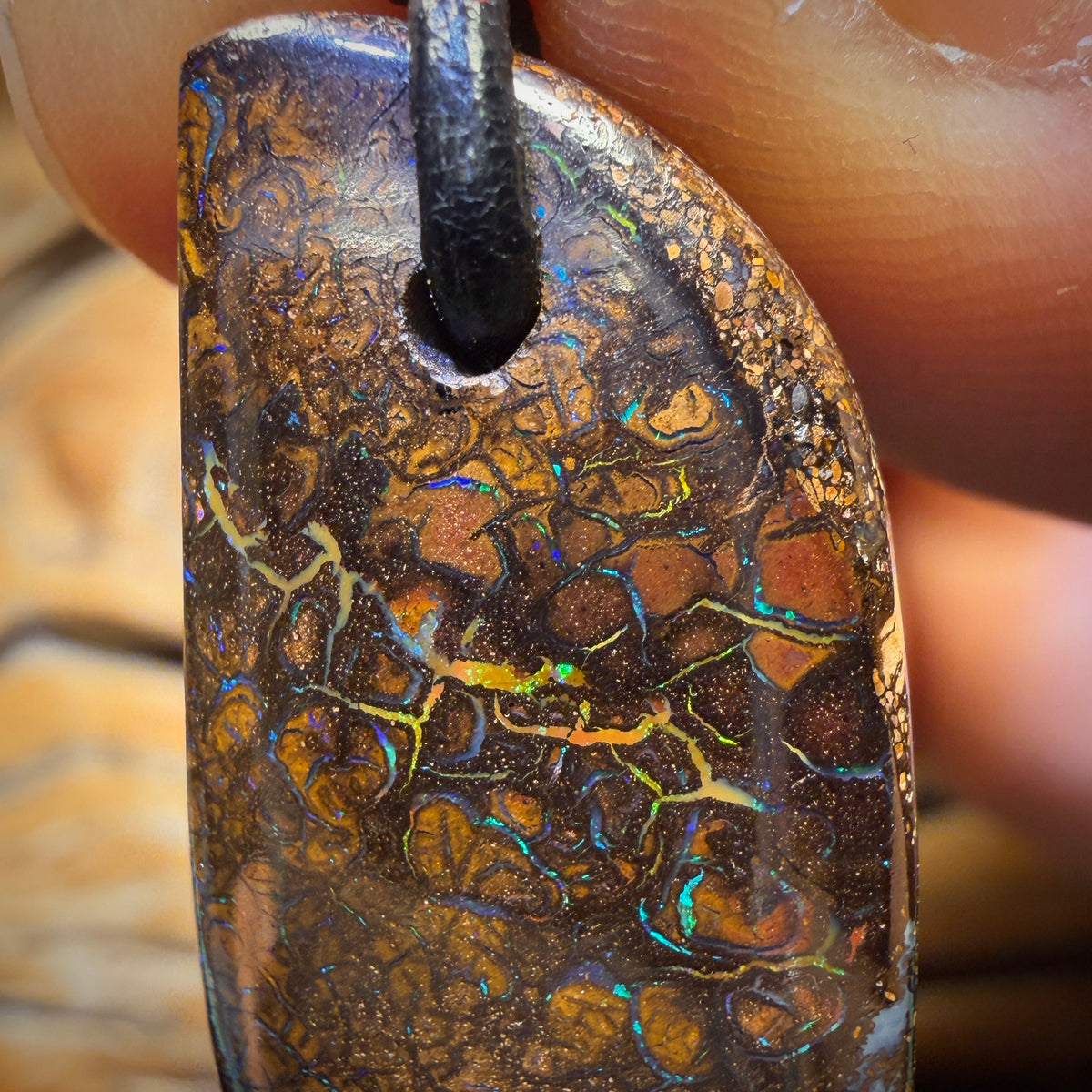 Wild Card! 35 x 15mm - Drilled Tribal Queensland Boulder Opal Necklace BARGAIN