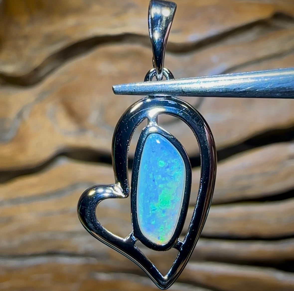 Sterling Silver - Solid South Australian Crystal Opal Pendant - Opal Whisperers