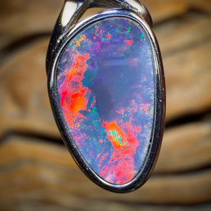 Sterling Silver - Australian Boulder Opal Doublet Pendant Top Red Fire