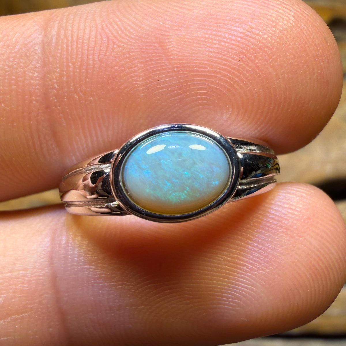 Sterling Silver - UNISEX “Pinky Ring” Solid South Australian Crystal Opal Ring