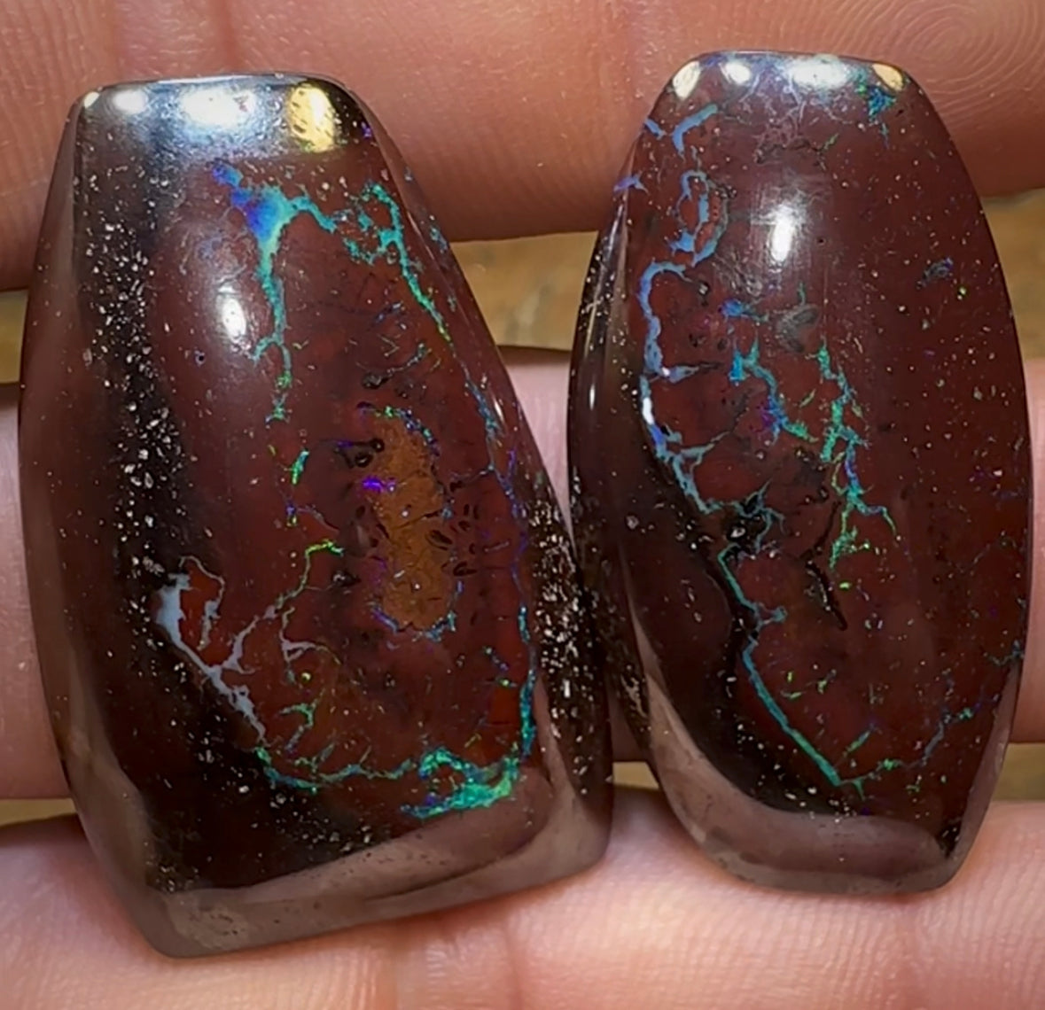 101.3cts - Tribal Pattern Koroit Nut Opal Pair - Opal Whisperers