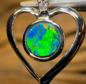 14k White Gold - Queensland Boulder Opal Doublet Pendant with Diamonds - Opal Whisperers