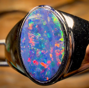 Sterling Silver - Queensland Boulder Opal Doublet Ring UNISEX Fire
