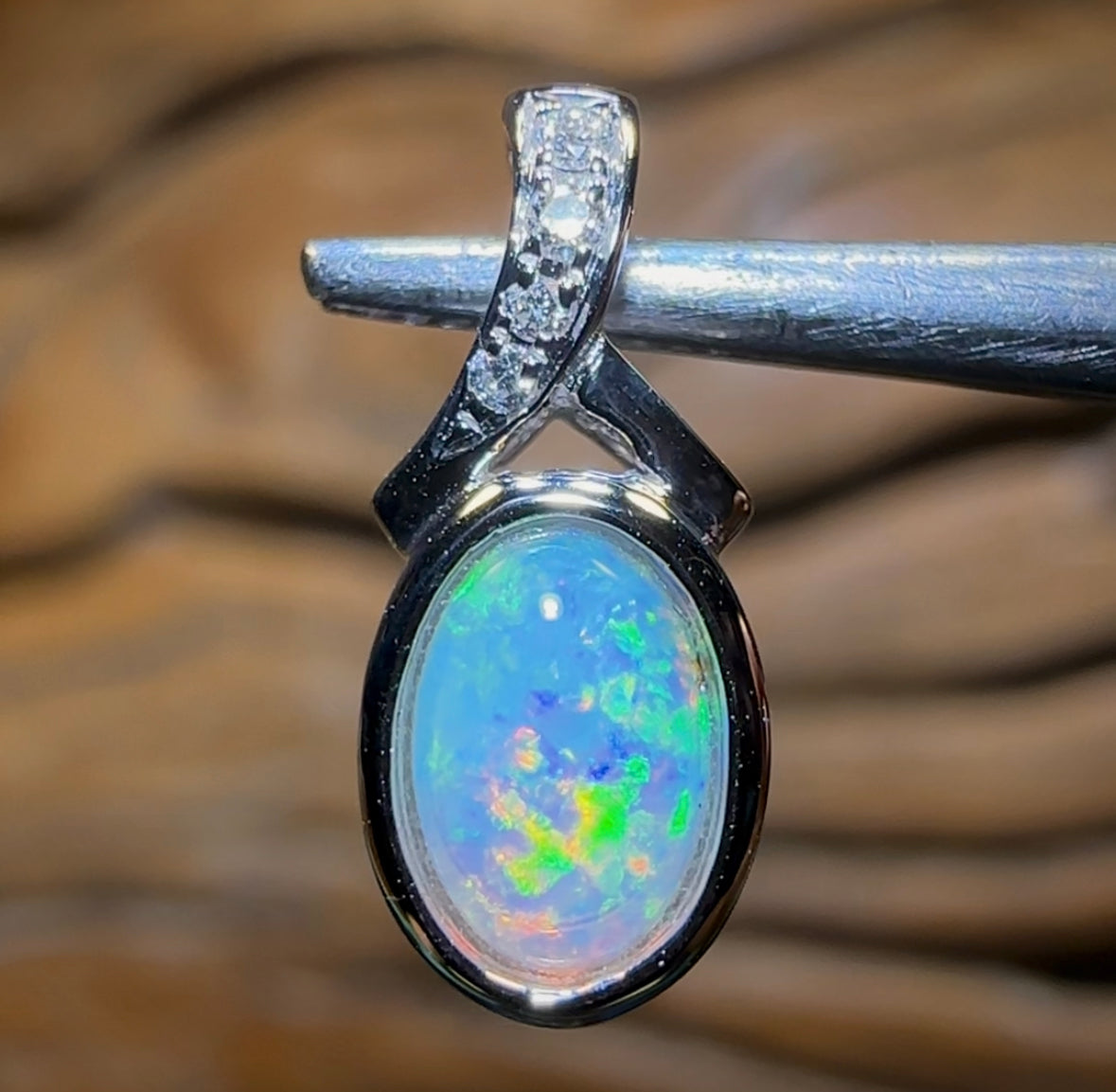 14k White Gold - Solid South Australian Crystal Opal Pendant - Opal Whisperers