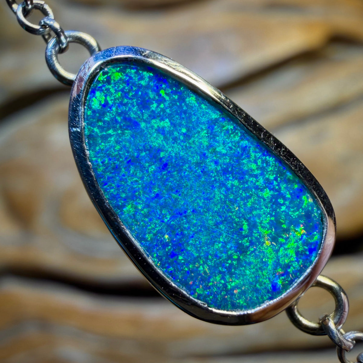 TGIF Sterling Silver - Australian Boulder Doublet Opal Bracelet Scandinavian Aka Ice Blue