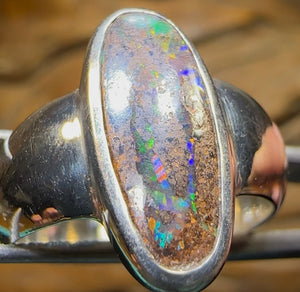 Silver Solid Queensland Boulder Australian Opal Ring - Opal Whisperers