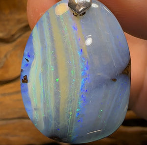 Silver Queensland Boulder Australian Opal Drilled Pendant - Opal Whisperers