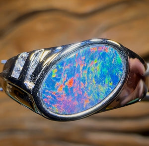 Sterling Silver - Unisex Queensland Boulder Opal Doublet Ring - Opal Whisperers