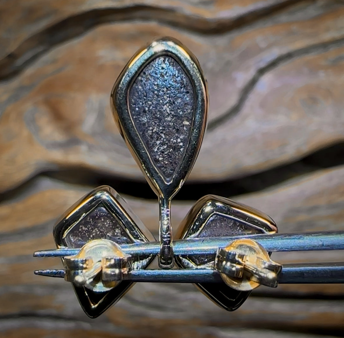 Triple Trouble in 14k Gold - Solid Queensland Boulder Opal Pendant and Earring Set with Fire Red Multicolour