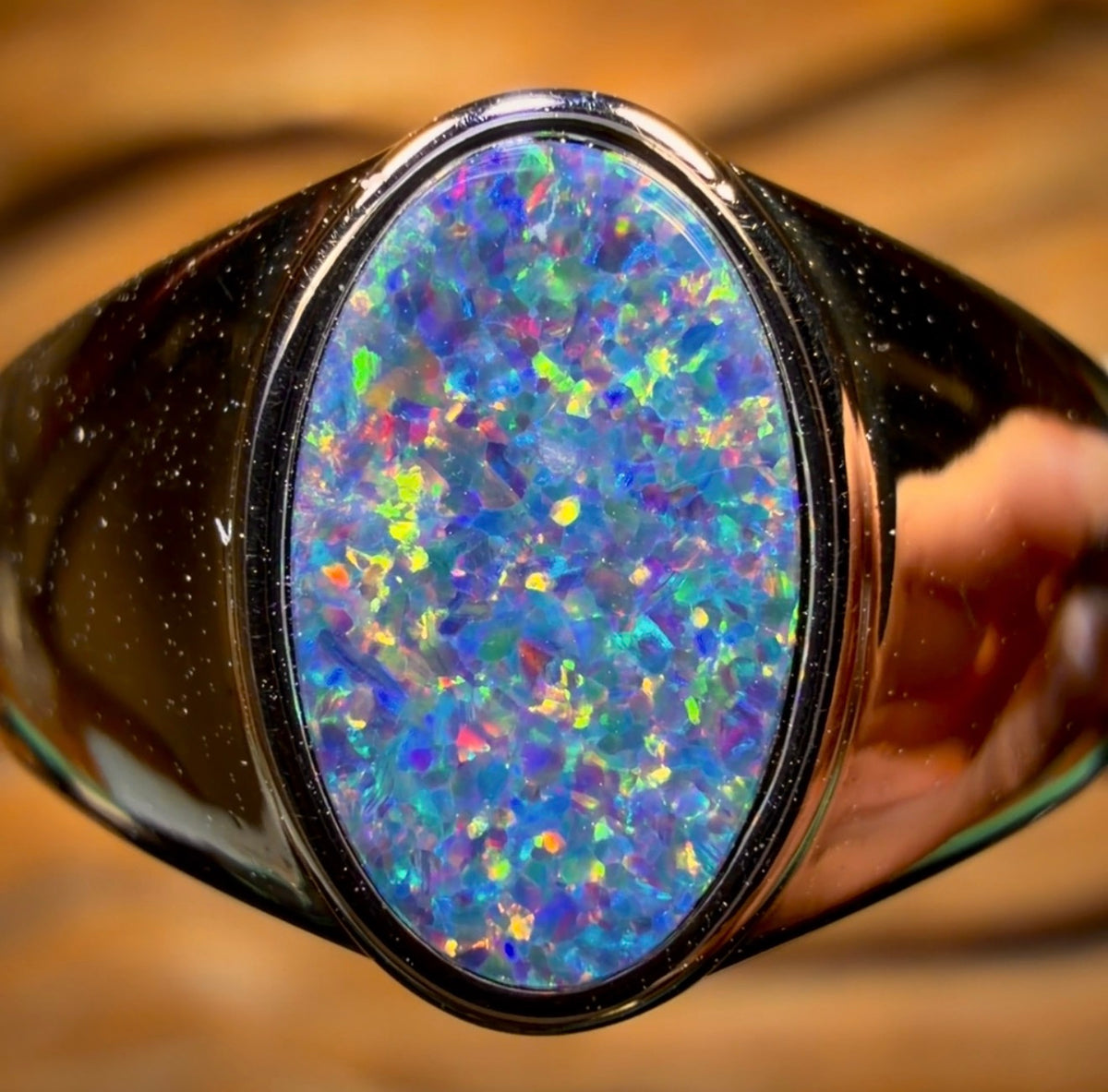 Sterling Silver - Queensland Boulder Opal Doublet Ring UNISEX