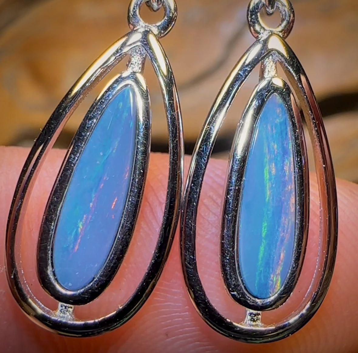 Sterling Silver - Australian Boulder Opal Doublet Hook Earrings