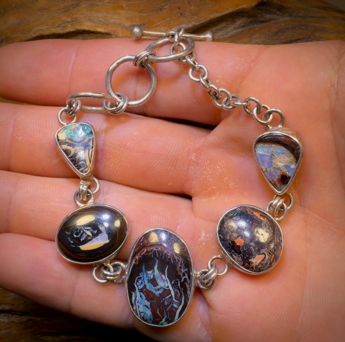 Sterling Silver -“Fob Style” Solid Australian Boulder Opal Bracelet One Only