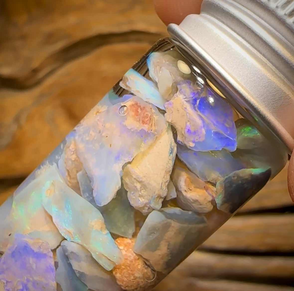 63.5cts - Rare Mintabie Rough Opal Vial. South Australian Opal