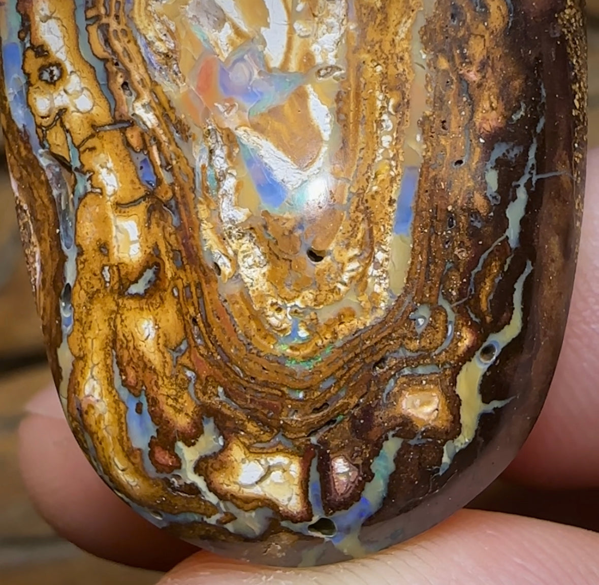102.9cts - Australian Boulder Opal from Yowah Tribal Partial Kernel - Opal Whisperers