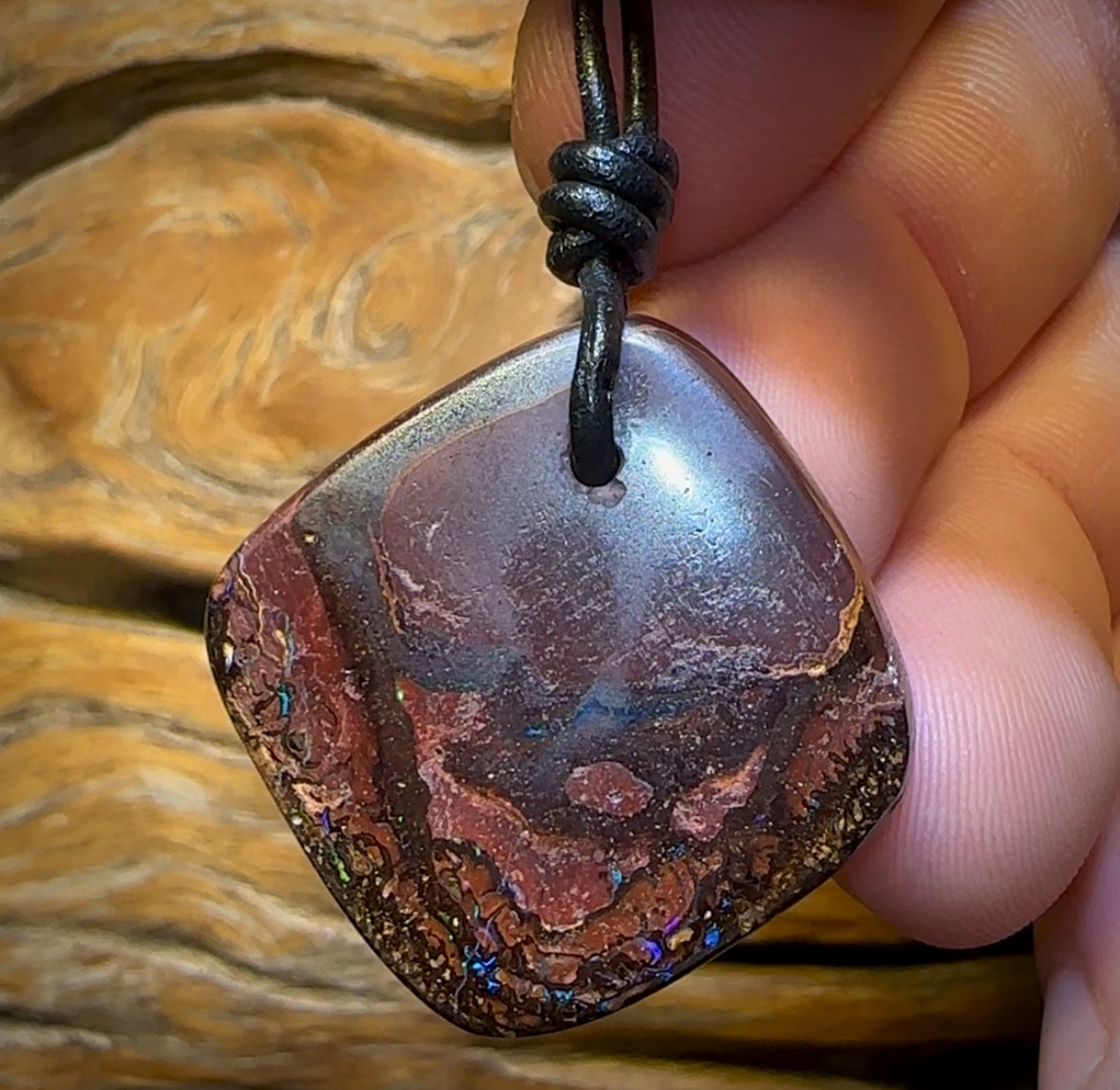 32 x 31mm - Drilled Tribal Australian Boulder Opal Necklace