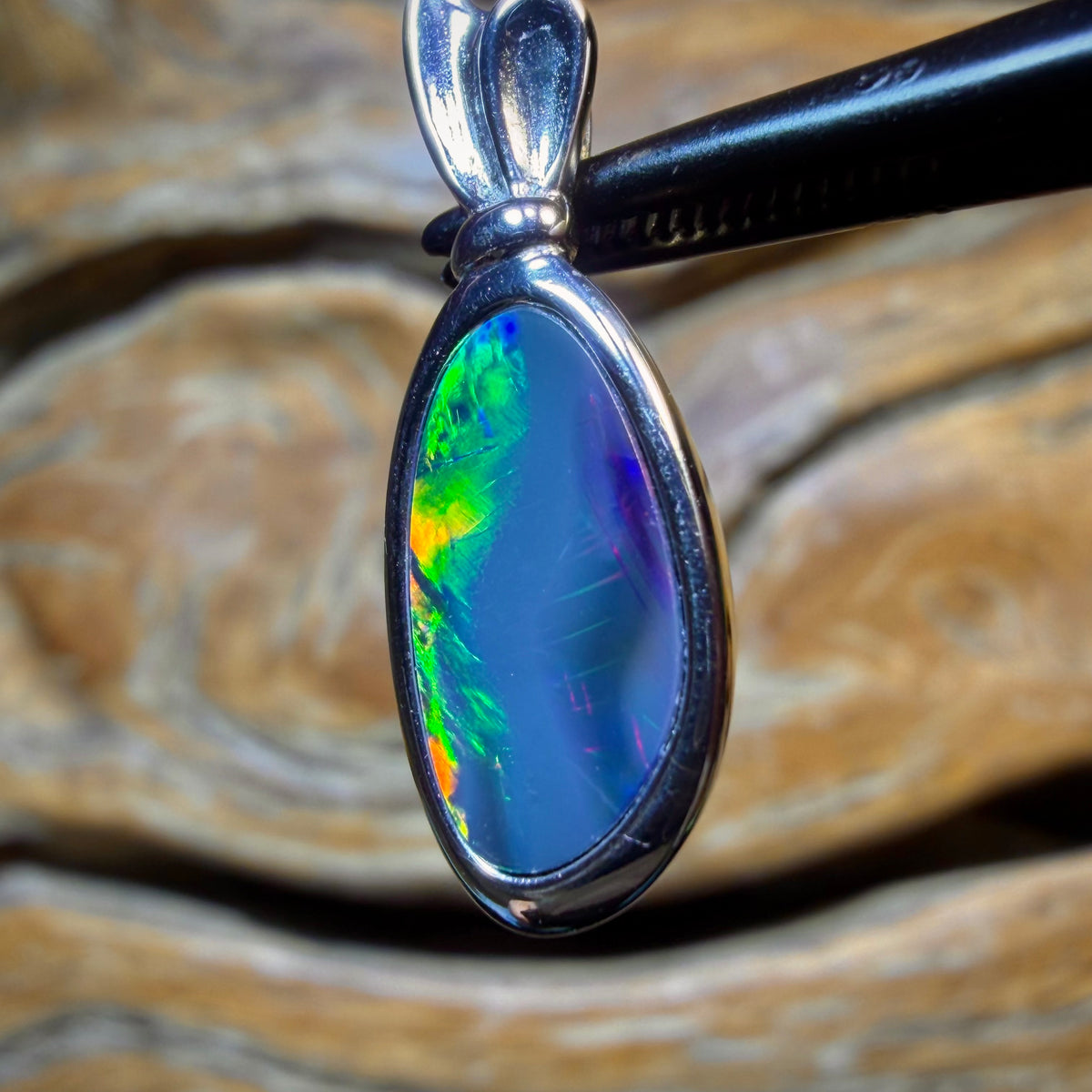 Sterling Silver - Queensland Boulder Opal Doublet Pendant Red