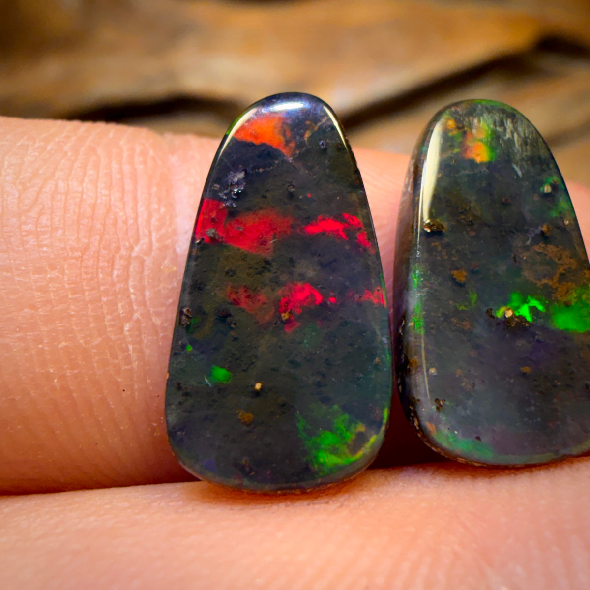 7.7cts - Super Rare Red on Black Top Australian Boulder Seam Opal and a Pair!!