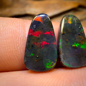 7.7cts - Super Rare Red on Black Top Australian Boulder Seam Opal and a Pair!!