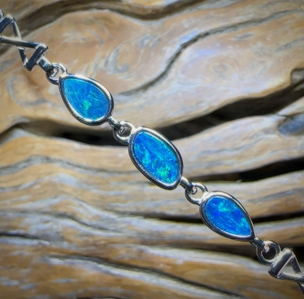 Sterling Silver - Australian Boulder Doublet Opal Bracelet