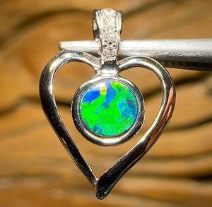 14k White Gold - Queensland Boulder Opal Doublet Pendant with Diamonds - Opal Whisperers