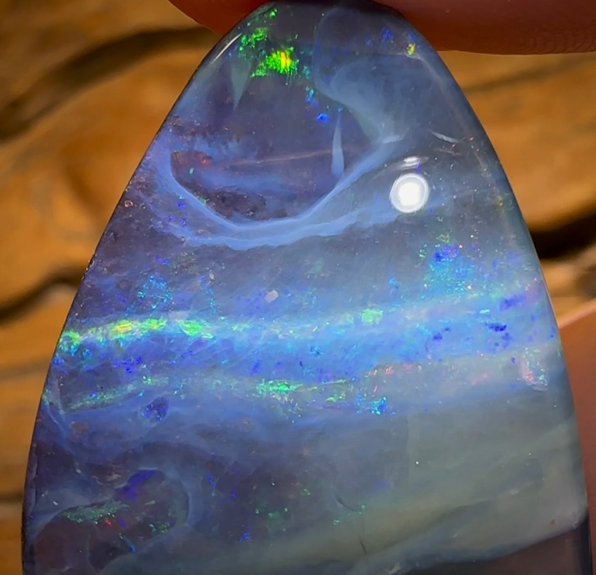 66.7cts - “Nebula” Wonderfully Large Queensland Boulder Seam Opal Picture Stone